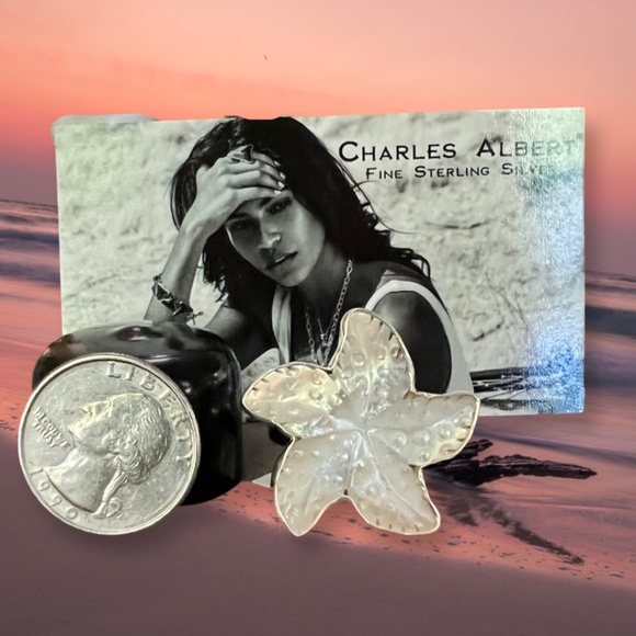 Sterling Silver Mother of Pearl Starfish Adjustable Ring - Picture 2 of 4